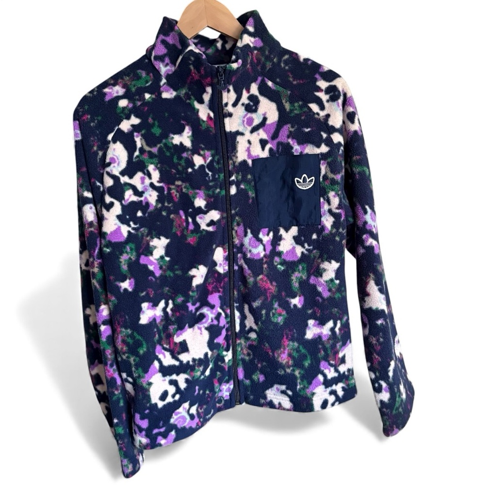 Adidas Full Zip Floral Print Fleece Jacket XS NWOT